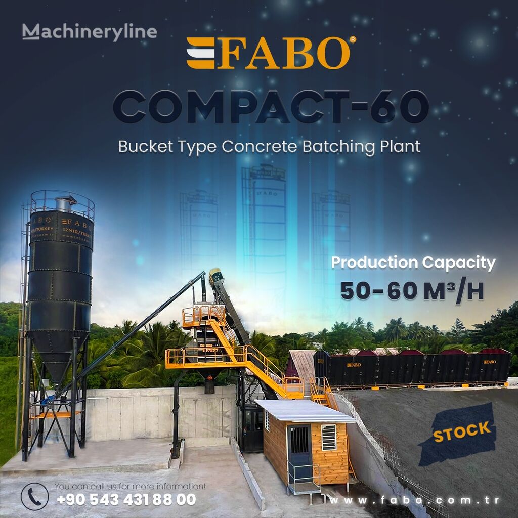 нови фабрика за бетон FABO CENTRALE À BÉTON COMPACTE À GODET 60 M3/H | STOCK